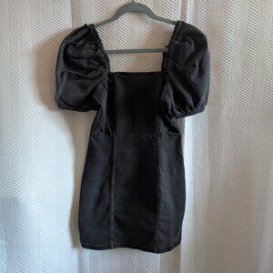H&M Grey Puff Sleeve Denim Mini Dress Small Bodycon Streetwear
